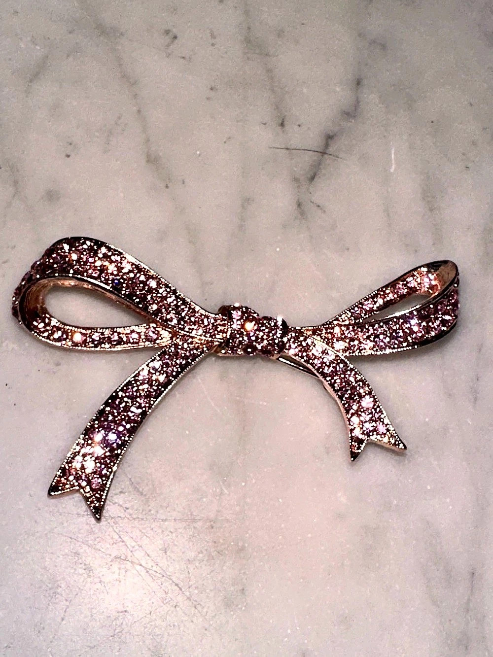 KJL by Kenneth J Lane Bow Brooch Pink Rhinestone